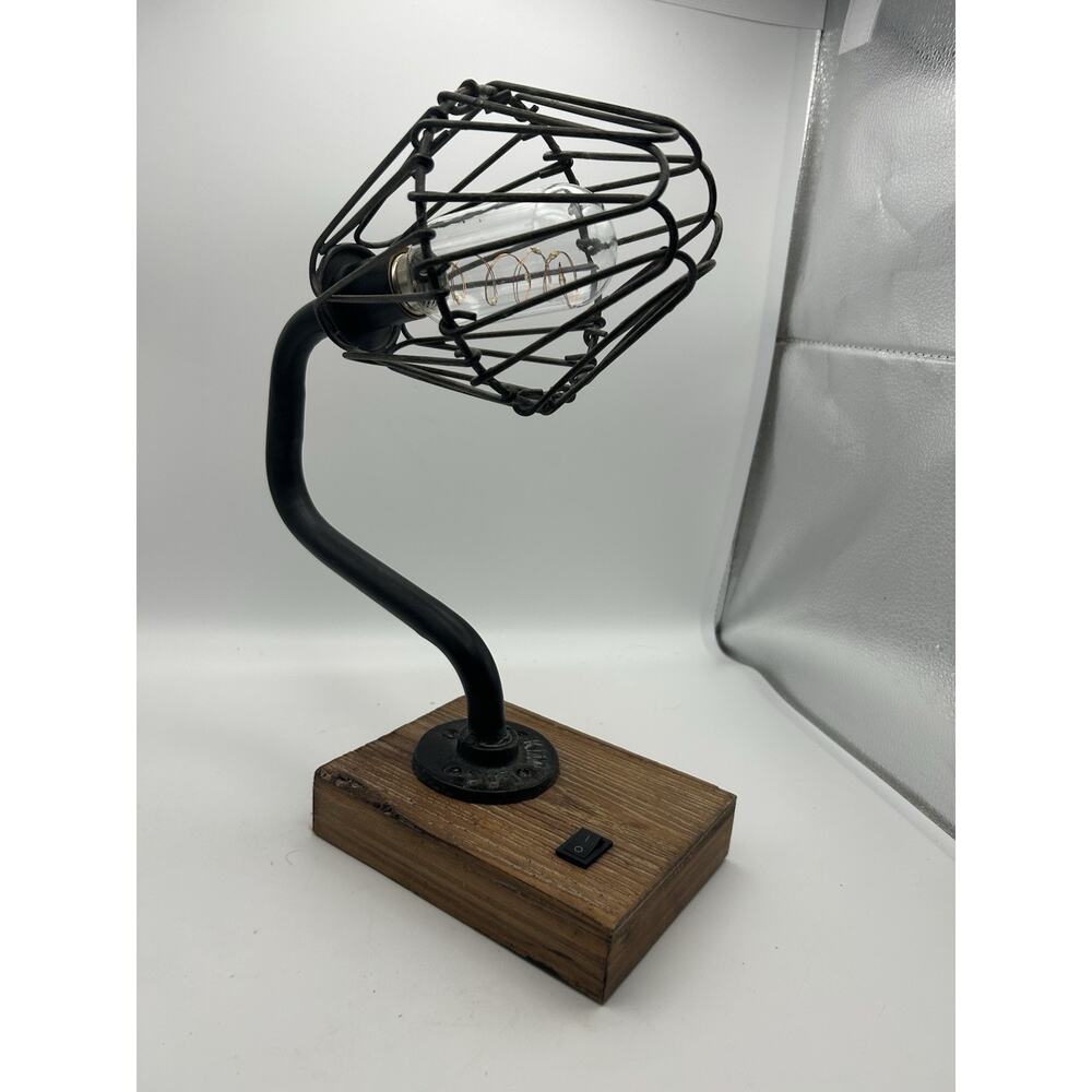 Sagebrook home industrial Steampunk Table Lamp metal cage w/wood base battery